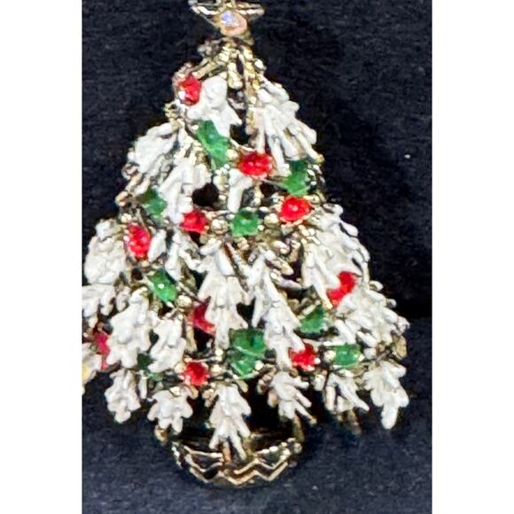 Vintage Enamel Christmas Tree Brooch with Rhinestones Holiday Pin 1.5x2” CP57 - Picture 2 of 4
